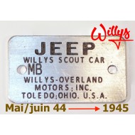 Plaque numéro chassis Willys MB